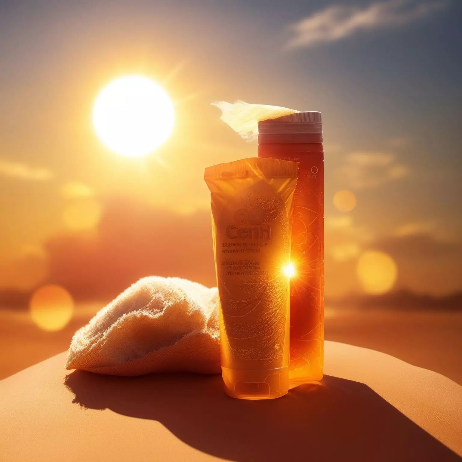 Photo of a sunblock with the sun in the background